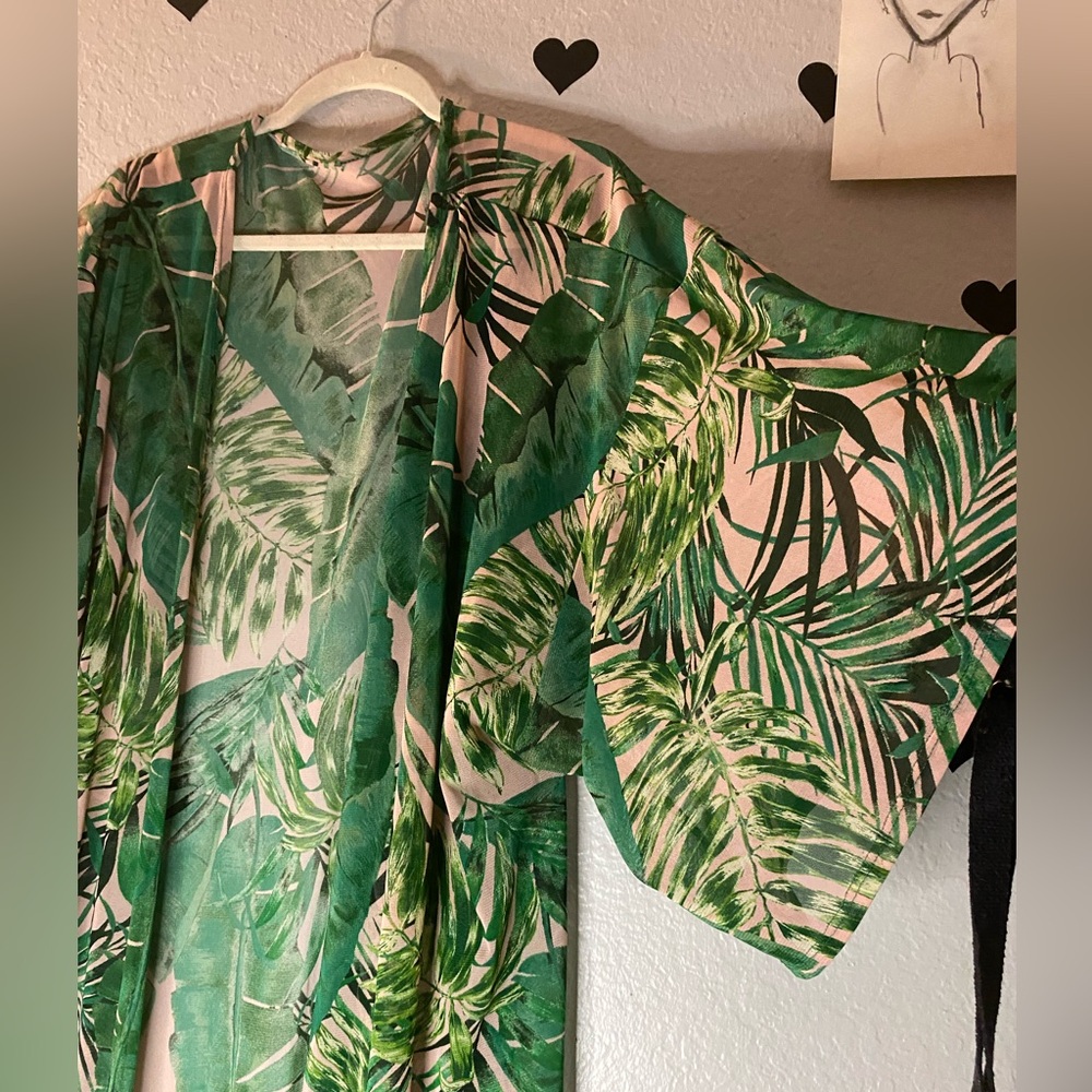 Source Unknown Green Leaf Pattern Swim Cover-Up - image 6